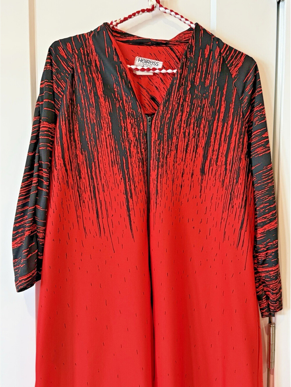 Vtg 70s Red Kaftan Caftan House Dress Size M Half Zip Maxi Boho POCKETS Robe